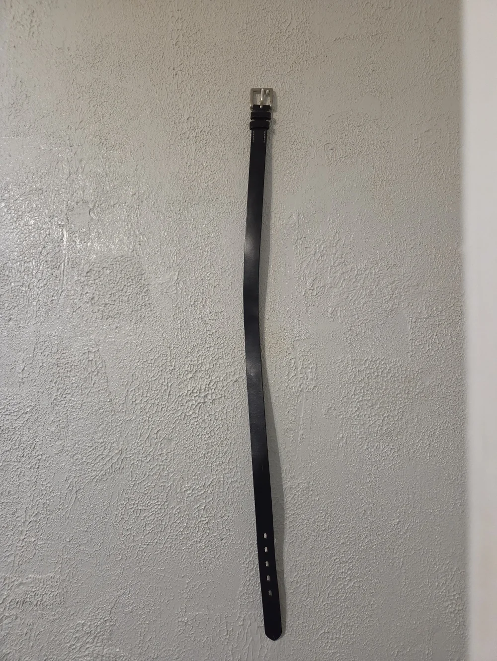 Slim Black Genuine Leather Belt with Silver Buckle Size Medium